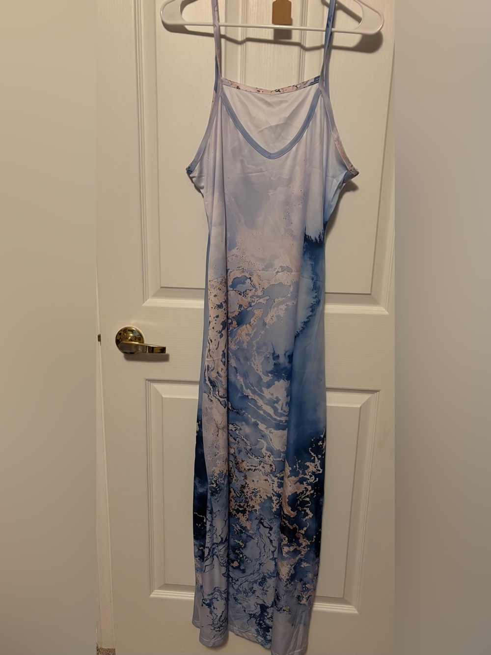 Blue Marble-Print Sleeveless Maxi Dress